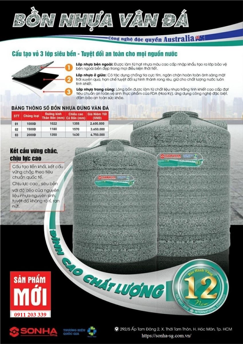 Bồn nhựa vân đá 1000L